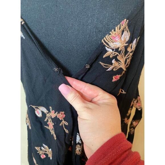 lush black floral wrap dress small black flowers tank top mini - Picture 4 of 8